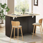 53 Isola Cucina con Anta a Ribalta, Isola Cucina su Ruote con Cestino Basculante, Mobile Contenitore, Portaspezie, 2 Cassetti, Tavolo Isola MobileCucina