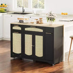 53 Isola Cucina con Anta a Ribalta, Isola Cucina su Ruote con Cestino Basculante, Mobile Contenitore, Portaspezie, 2 Cassetti, Tavolo Isola MobileCucina