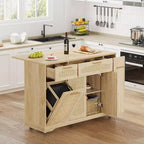 53 Isola Cucina con Anta a Ribalta, Isola Cucina su Ruote con Cestino Basculante, Mobile Contenitore, Portaspezie, 2 Cassetti, Tavolo Isola MobileCucina