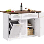 53 Isola Cucina con Anta a Ribalta, Isola Cucina su Ruote con Cestino Basculante, Mobile Contenitore, Portaspezie, 2 Cassetti, Tavolo Isola MobileCucina