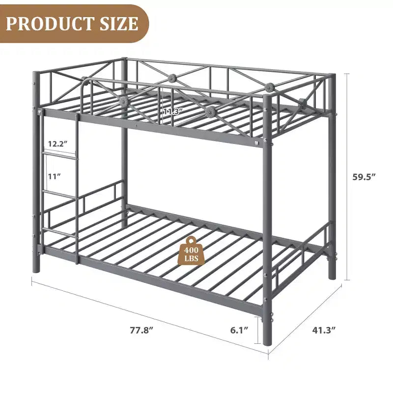 Letto a castello in metallo con design floreale, letto a castello Twin Over Twin con sponda di sicurezza e stabilità silenziosa, salvaspazio per camerette dei bambini