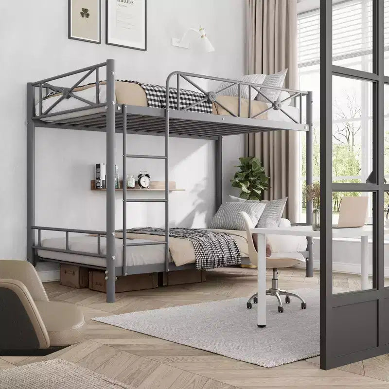 Letto a castello in metallo con design floreale, letto a castello Twin Over Twin con sponda di sicurezza e stabilità silenziosa, salvaspazio per camerette dei bambini
