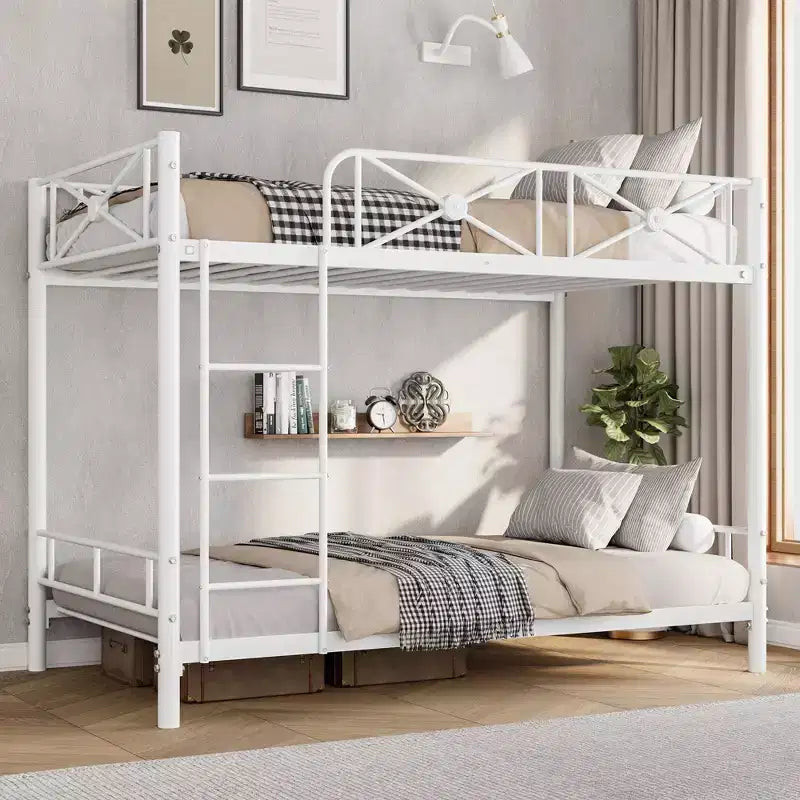 Letto a castello in metallo con design floreale, letto a castello Twin Over Twin con sponda di sicurezza e stabilità silenziosa, salvaspazio per camerette dei bambini