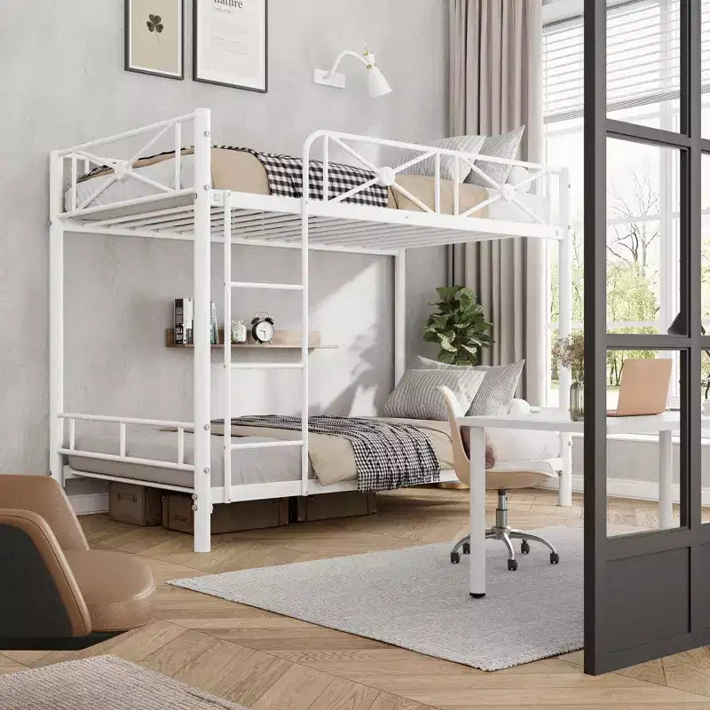 Letto a castello in metallo con design floreale, letto a castello Twin Over Twin con sponda di sicurezza e stabilità silenziosa, salvaspazio per camerette dei bambini
