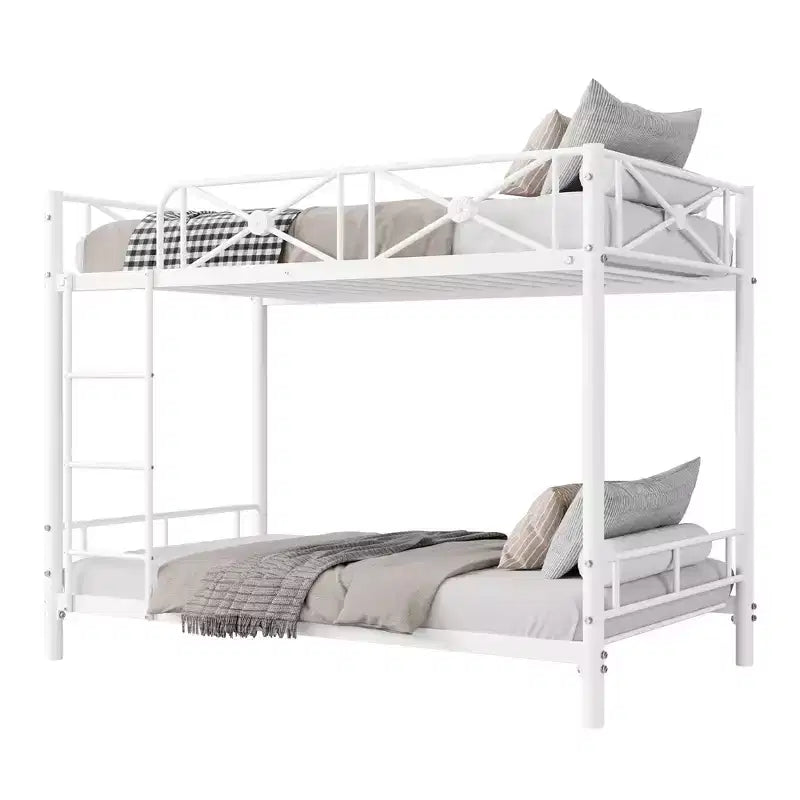 Letto a castello in metallo con design floreale, letto a castello Twin Over Twin con sponda di sicurezza e stabilità silenziosa, salvaspazio per camerette dei bambini