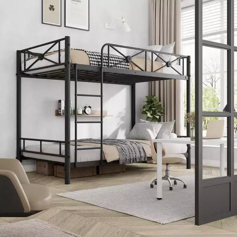 Letto a castello in metallo con design floreale, letto a castello Twin Over Twin con sponda di sicurezza e stabilità silenziosa, salvaspazio per camerette dei bambini