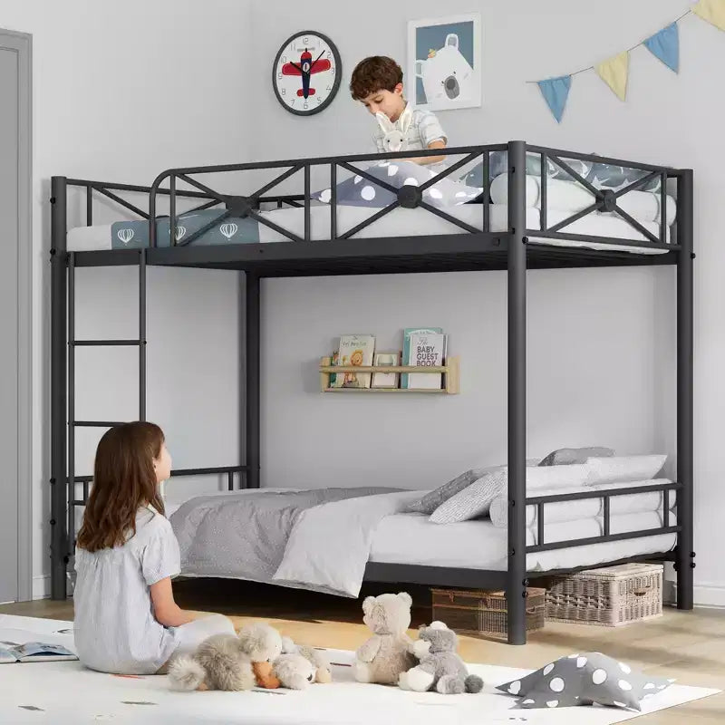 Letto a castello in metallo con design floreale, letto a castello Twin Over Twin con sponda di sicurezza e stabilità silenziosa, salvaspazio per camerette dei bambini
