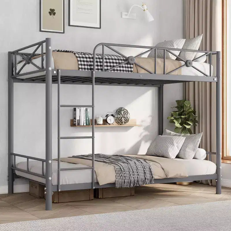 Letto a castello in metallo con design floreale, letto a castello Twin Over Twin con sponda di sicurezza e stabilità silenziosa, salvaspazio per camerette dei bambini
