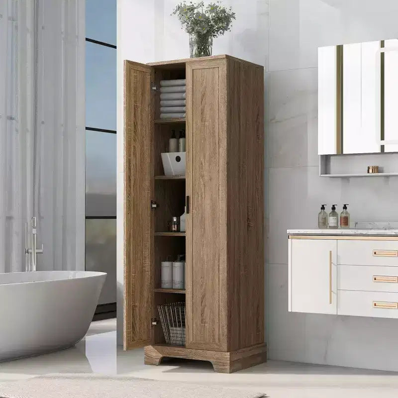 GDFStudio Tracy Armadietto moderno in legno con doppie ante e ripiani regolabili, autoportante