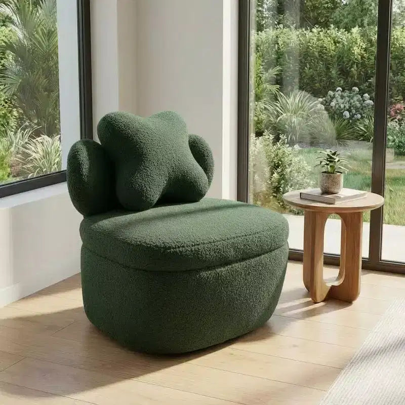 Sedia Girevole con Schienale a Cuore, Divano Lounge in Velluto Teddy Girevole a 360 Gradi con Contenitore per Soggiorno