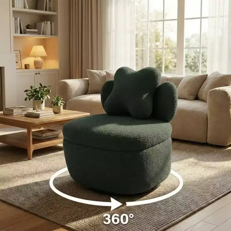 Sedia Girevole con Schienale a Cuore, Divano Lounge in Velluto Teddy Girevole a 360 Gradi con Contenitore per Soggiorno