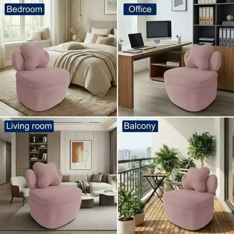 Sedia Girevole con Schienale a Cuore, Divano Lounge in Velluto Teddy Girevole a 360 Gradi con Contenitore per Soggiorno