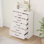 Comò a 5 cassetti Mid-Century Modern 42 - Cassettiera in legno con armadio per camera da letto o soggiorno (bianco)