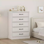 42 Mid-Century Modern 5-Drawer Dresser - Wooden Chest of Drawers with Closet Storage for Bedroom or Living Room (White)
