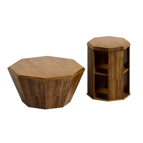 Tavolino da Caffè Ottagonale Rustico da 31,5 Pollici, Tavolo Centrale in Legno di Gomma dal Design Moderno per Soggiorno e Ufficio