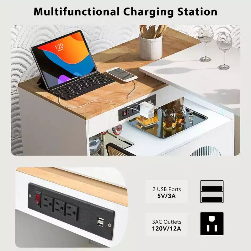 GDFStudio Paolo Isola da cucina moderna con ruote, tavolo e mobile estraibili, luce LED e presa di corrente