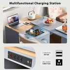 GDFStudio Paolo Isola da cucina moderna con ruote, tavolo e mobile estraibili, luce LED e presa di corrente