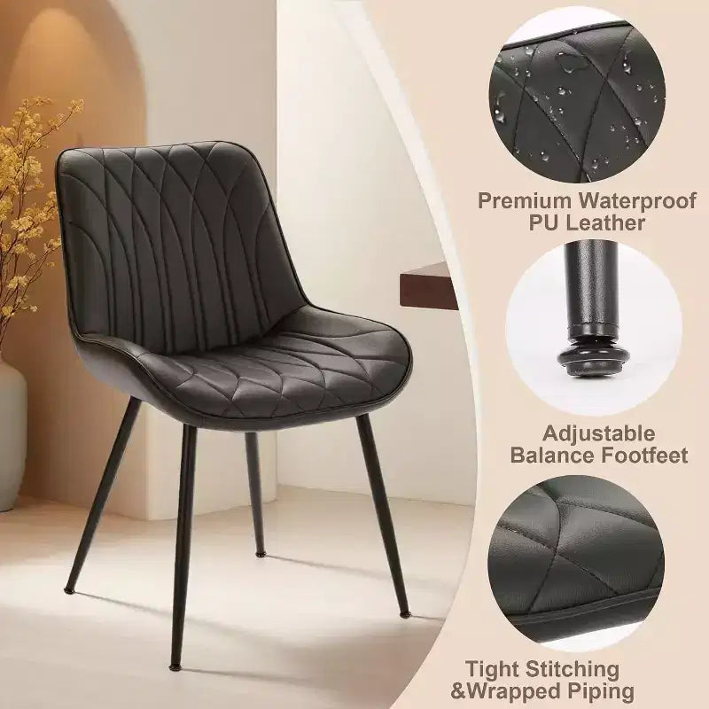 Sedie da pranzo moderne Set da 2/4/6, Sedie da pranzo moderne con cuscini spessi, Sedie laterali imbottite in similpelle con gambe in metallo, Nero