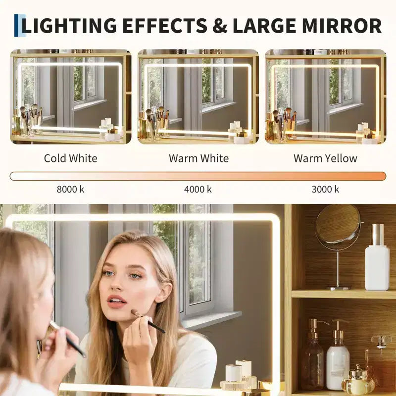 Acekool Toeletta con Specchio, Tavolo da Trucco da 35,4" con 4 Cassetti in Tessuto e Ripiani Contenitori