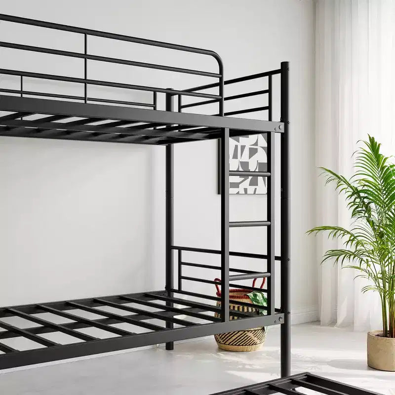 Letto a Castello in Metallo con Struttura e Rotelle Estraibili, con Scaletta e Sponde di Sicurezza, Salvaspazio per Adolescenti, Ospiti, Camere da Letto Piccole