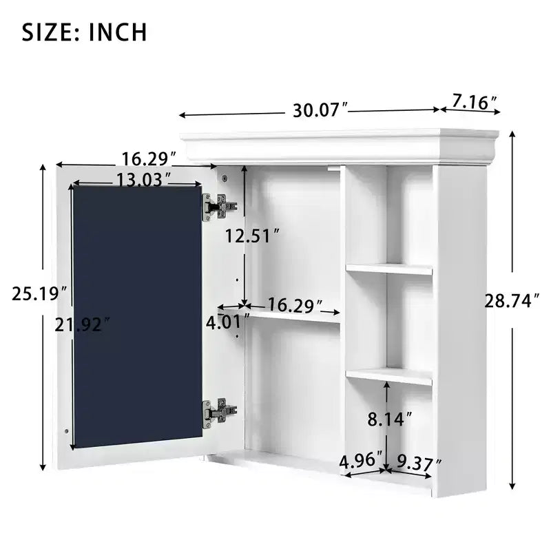 CASAINC Armadietto a Specchio da 30'' x 28'' a Parete con Specchio e Organizer