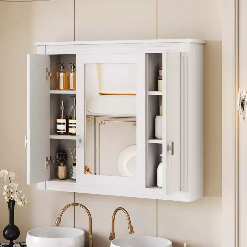 Mobiletto da bagno a parete CASAINC con specchio e 4 ripiani, salvaspazio per il bagno