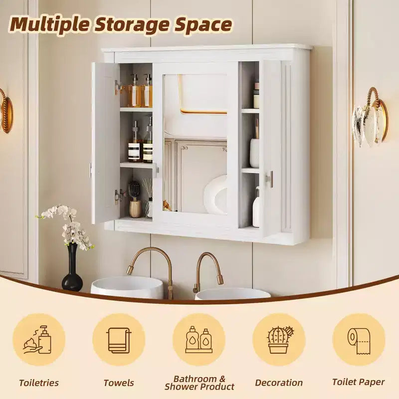 Mobiletto da bagno a parete CASAINC con specchio e 4 ripiani, salvaspazio per il bagno