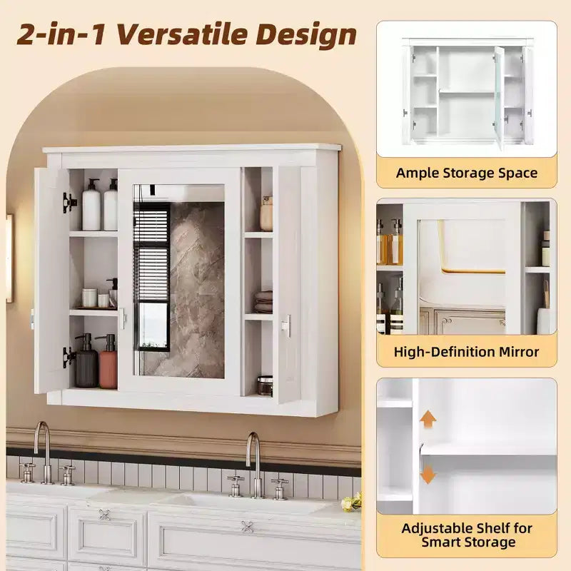 Mobiletto da bagno a parete CASAINC con specchio e 4 ripiani, salvaspazio per il bagno