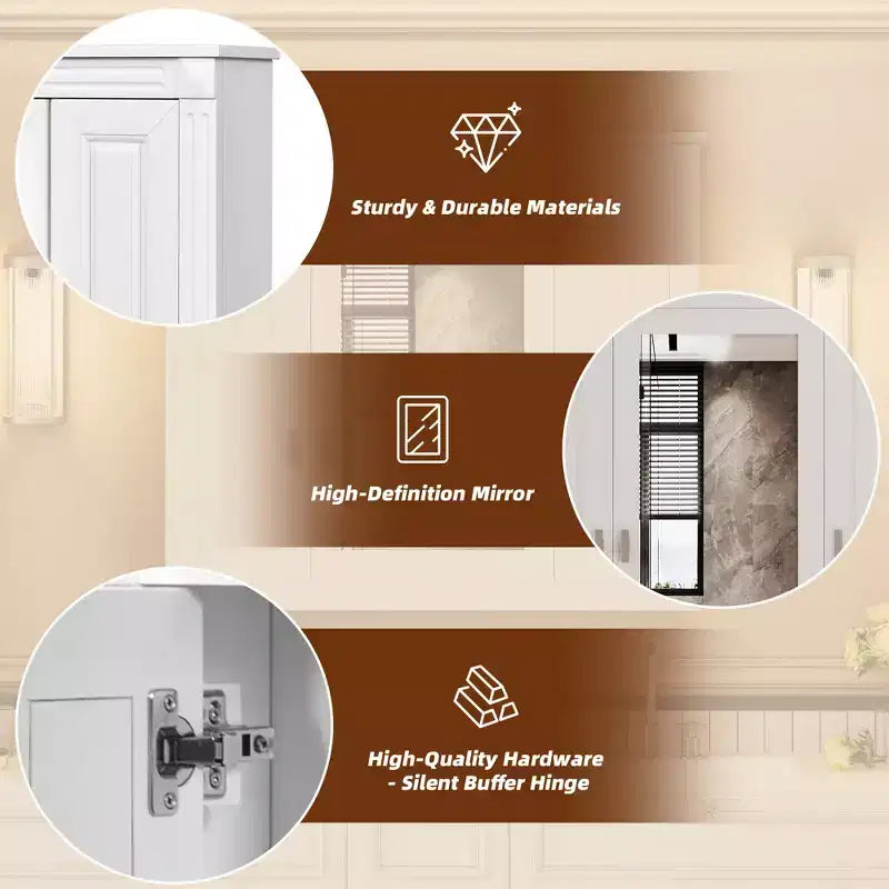 Mobiletto da bagno a parete CASAINC con specchio e 4 ripiani, salvaspazio per il bagno