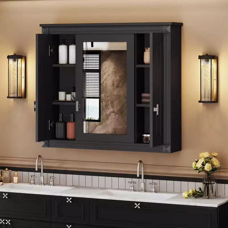 Mobiletto da bagno a parete CASAINC con specchio e 4 ripiani, salvaspazio per il bagno