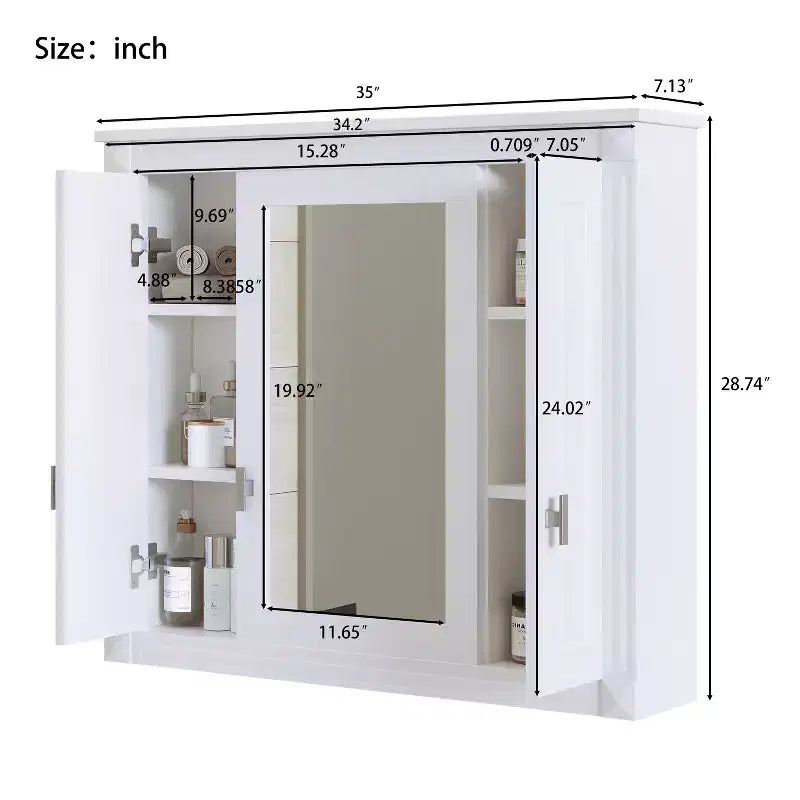 Mobiletto da bagno a parete CASAINC con specchio e 4 ripiani, salvaspazio per il bagno