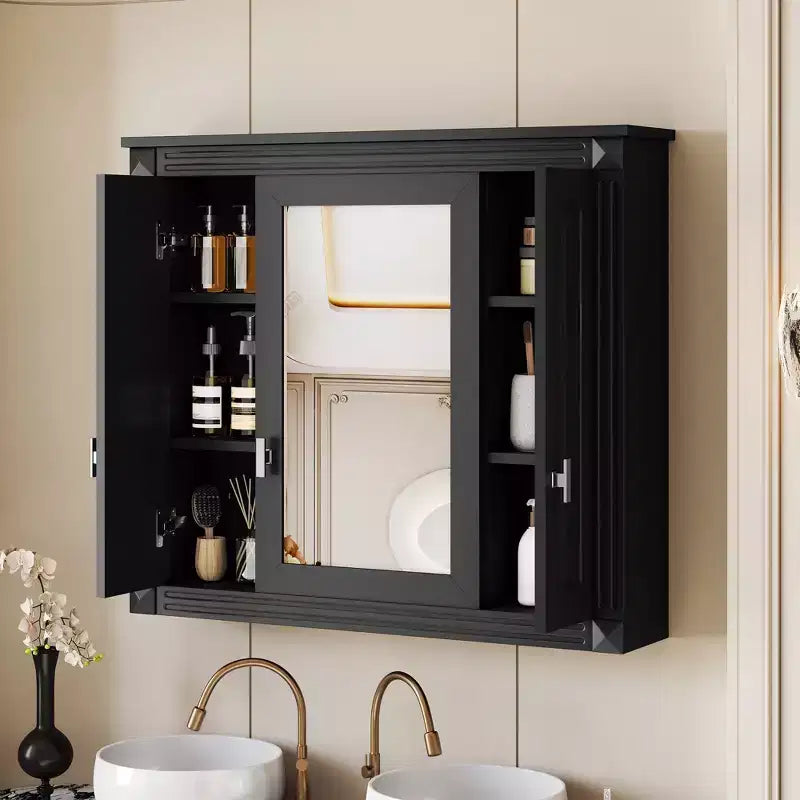 Mobiletto da bagno a parete CASAINC con specchio e 4 ripiani, salvaspazio per il bagno