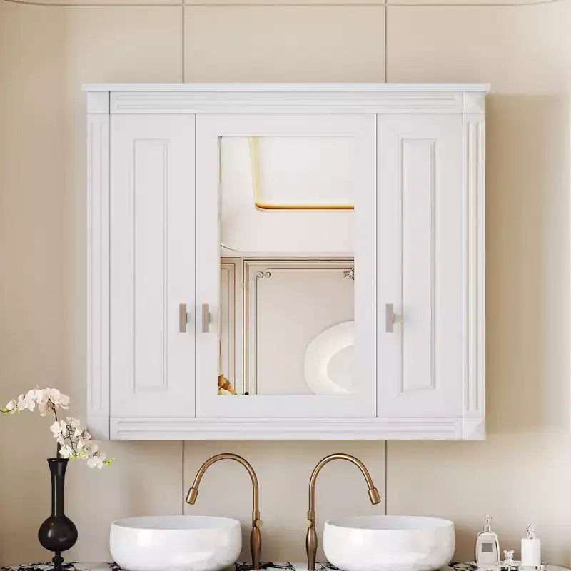 Mobiletto da bagno a parete CASAINC con specchio e 4 ripiani, salvaspazio per il bagno