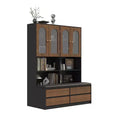 Hitow Bookcase with Cushioned Bench Glass-Door Display Bookcase Cabinet Storage Bookcase with Drawers Arch Glass Doors Entryway Shoe Storage