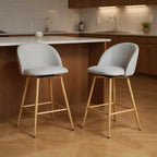 HomeRoots Set di Due Sgabelli da Bar Girevoli ad Altezza Bancone Bassa con Schienale Basso in Tessuto e Metallo Grigio e Rovere da 27 pollici