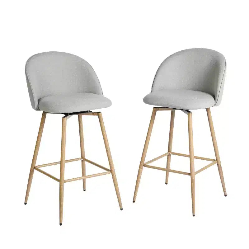 HomeRoots Set di Due Sgabelli da Bar Girevoli ad Altezza Bancone Bassa con Schienale Basso in Tessuto e Metallo Grigio e Rovere da 27 pollici
