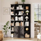 Libreria moderna a 75 scomparti con armadietto, libreria in legno a 6 ripiani con ante e mensole regolabili per camera da letto, cameretta o sala giochi