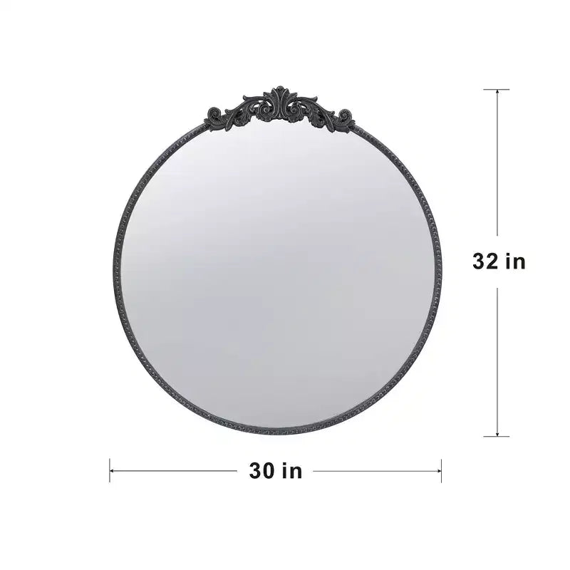 Specchio da Parete Rotondo 30 x 32 Pollici con Cornice d'Ispirazione Barocca