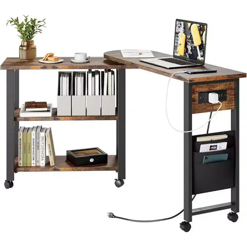 360 Degree Rotating End Table, Movable Side Table with Extra Storage Bag, 6 Lockable Wheels, Versatile Swivel Tables for Bedroom, Living Room,Office