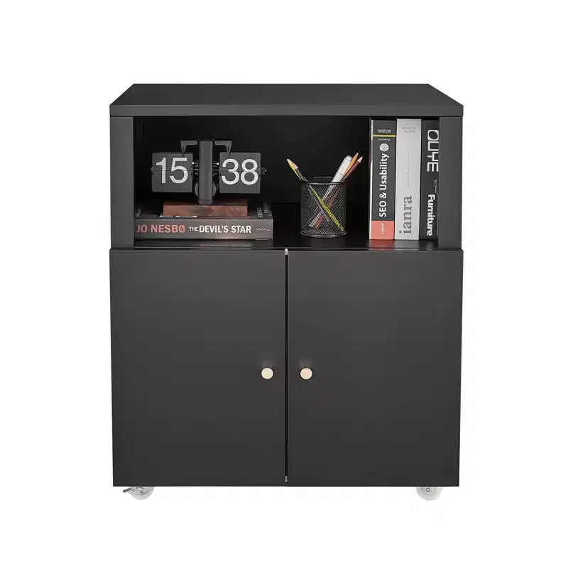 COZONY Armadietto metallico portaoggetti con ruote, supporto mobile per stampante con ante e ripiani per l'ufficio di casa