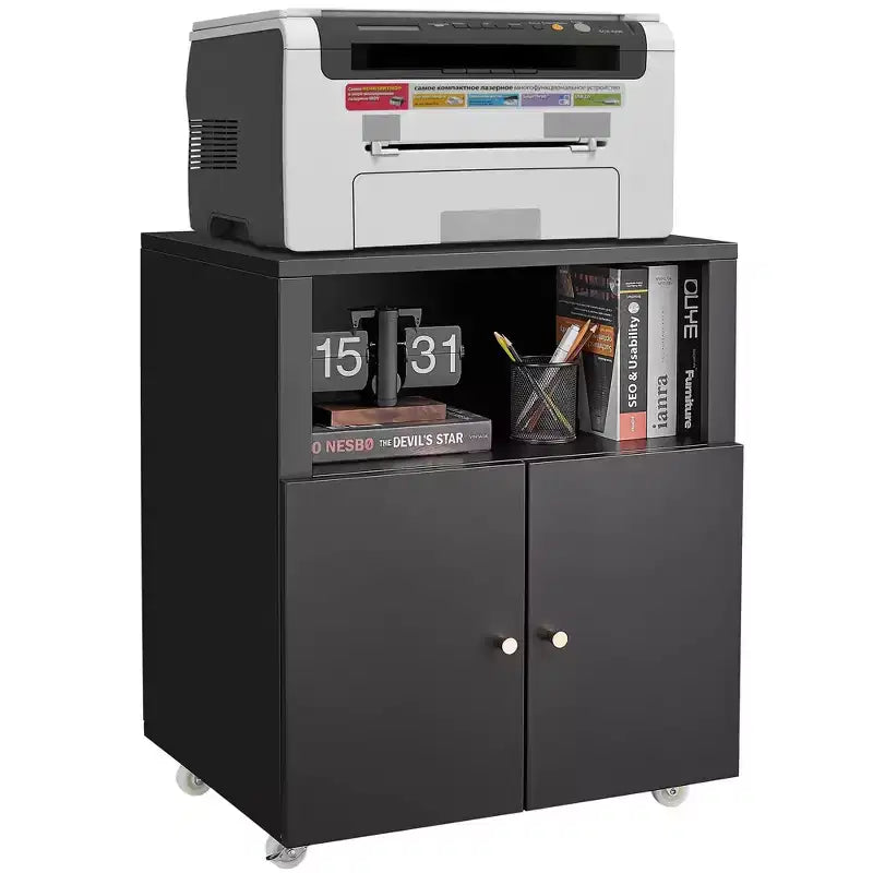 COZONY Armadietto metallico portaoggetti con ruote, supporto mobile per stampante con ante e ripiani per l'ufficio di casa