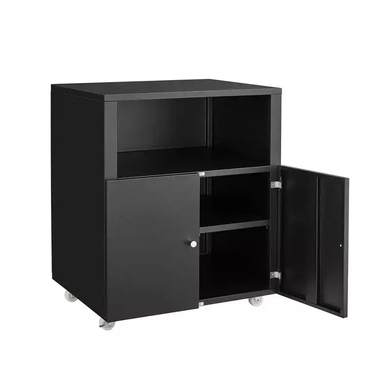 COZONY Armadietto metallico portaoggetti con ruote, supporto mobile per stampante con ante e ripiani per l'ufficio di casa