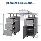 Tavolo Manicure con Aspiratore Elettrico per Polveri, Tavolo Unghie 42" Postazione per Salone di Bellezza con Ruote Bloccabili, Bracciolo, 4 Cassetti Portaoggetti, Piano Resistente