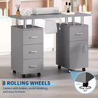Tavolo Manicure con Aspiratore Elettrico per Polveri, Tavolo Unghie 42" Postazione per Salone di Bellezza con Ruote Bloccabili, Bracciolo, 4 Cassetti Portaoggetti, Piano Resistente