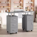 Tavolo Manicure con Aspiratore Elettrico per Polveri, Tavolo Unghie 42" Postazione per Salone di Bellezza con Ruote Bloccabili, Bracciolo, 4 Cassetti Portaoggetti, Piano Resistente