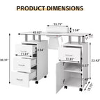 Tavolo Manicure con Aspiratore Elettrico per Polveri, Tavolo Unghie 42" Postazione per Salone di Bellezza con Ruote Bloccabili, Bracciolo, 4 Cassetti Portaoggetti, Piano Resistente