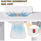 Tavolo Manicure con Aspiratore Elettrico per Polveri, Tavolo Unghie 42" Postazione per Salone di Bellezza con Ruote Bloccabili, Bracciolo, 4 Cassetti Portaoggetti, Piano Resistente