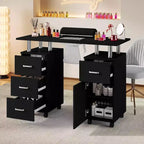 Tavolo Manicure con Aspiratore Elettrico per Polveri, Tavolo Unghie 42" Postazione per Salone di Bellezza con Ruote Bloccabili, Bracciolo, 4 Cassetti Portaoggetti, Piano Resistente