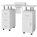 Tavolo Manicure con Aspiratore Elettrico per Polveri, Tavolo Unghie 42" Postazione per Salone di Bellezza con Ruote Bloccabili, Bracciolo, 4 Cassetti Portaoggetti, Piano Resistente