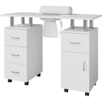 Tavolo Manicure con Aspiratore Elettrico per Polveri, Tavolo Unghie 42" Postazione per Salone di Bellezza con Ruote Bloccabili, Bracciolo, 4 Cassetti Portaoggetti, Piano Resistente